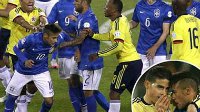 巴西0-1哥伦比亚 内马尔泄愤爆射踢人染红
