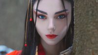 俄妹COSER穿汉服拍写真 艳红汉服下的冰雪美人