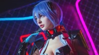 国外御姐COS《EVA》绫波丽 黑丝战衣配重机车