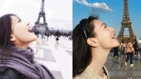 高圓圓與巴黎鐵塔的十年合照，美貌依舊