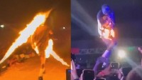 巴西歌手表演时裤子被火焰点燃 腿部被轻微烧伤