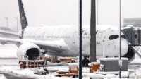 德国慕尼黑一飞机被冻在跑道上 遭遇罕见强降雪