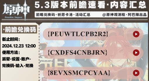 《原神》5.3前瞻兑换码及内容汇总 5.3版本有哪些活动