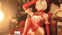 樱花妹COS《尼尔》2B圣诞装 红丝袜美腿魅惑妖艳