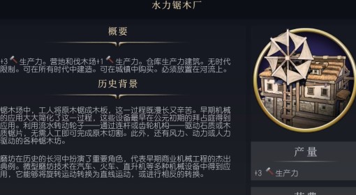 《文明7》水力锯木厂介绍