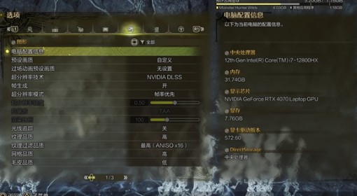 《怪物猎人：荒野》4070画面设置参考