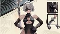《妮姬》2B泳装皮肤：吊带黑丝腿环勒肉 根本顶不住!