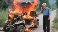 老头乐行驶中自燃 70多岁大爷慌忙跳车