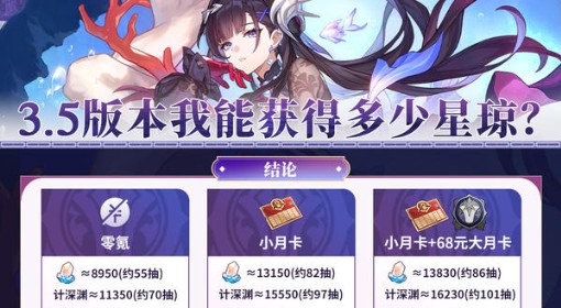 《崩坏：星穹铁道》3.5星琼数量统计